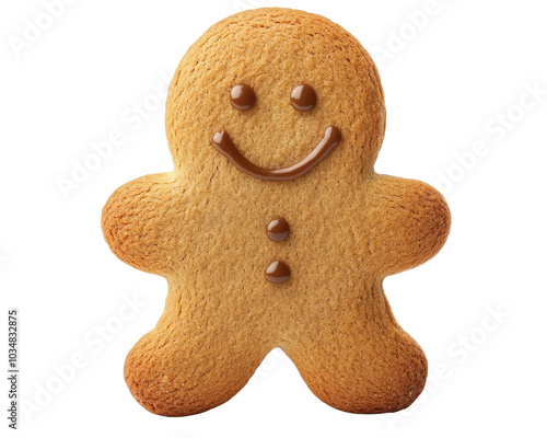 A gingerbread man with chocolate frosting on his face