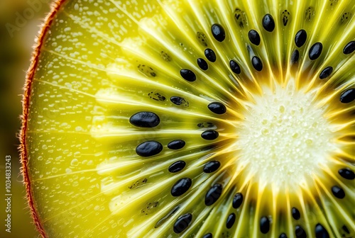 Macrorealism Kiwi Cross section revealing the bright green flesh photo