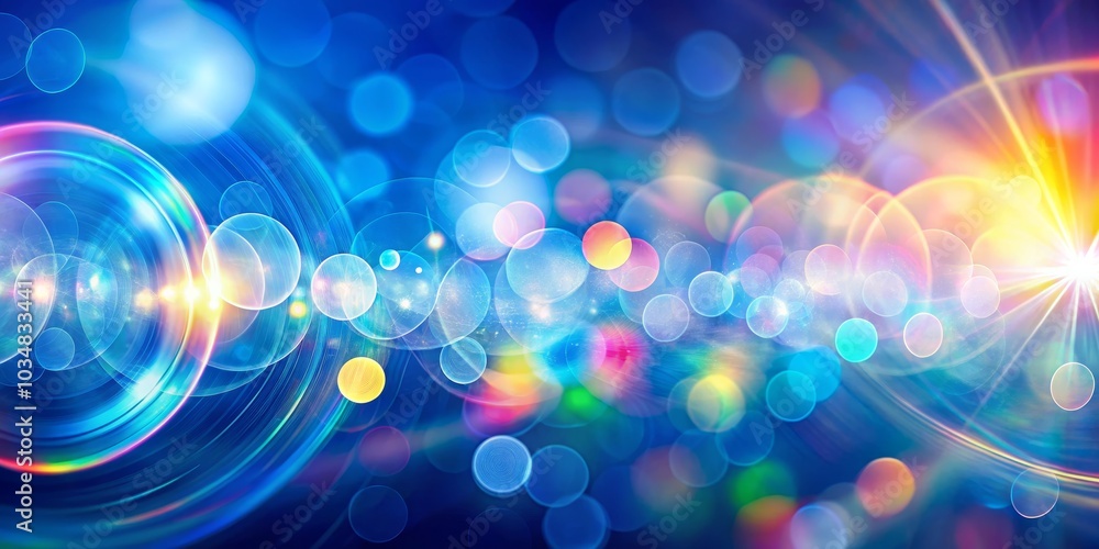 Abstract Blue Bokeh with Rainbow Lines and Glowing Circles, abstract , bokeh Abstract Blue Bokeh with Rainbow Lines and Glowing Circles, abstract , bokeh
