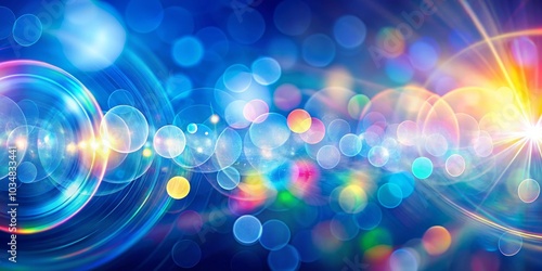 Abstract Blue Bokeh with Rainbow Lines and Glowing Circles, abstract , bokeh