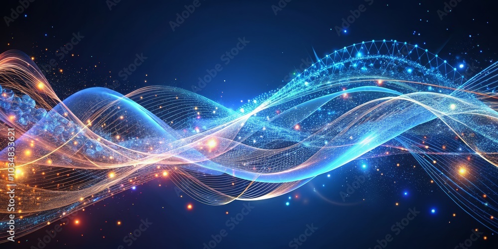 Obraz premium Abstract Digital Wave with Glowing Particles and Network, digital art , abstract art