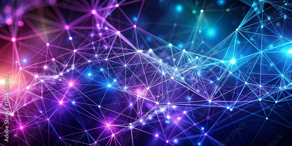 Abstract Neon Network with Glowing Lines, Network, Technology Abstract Neon Network with Glowing Lines, Network, Technology
