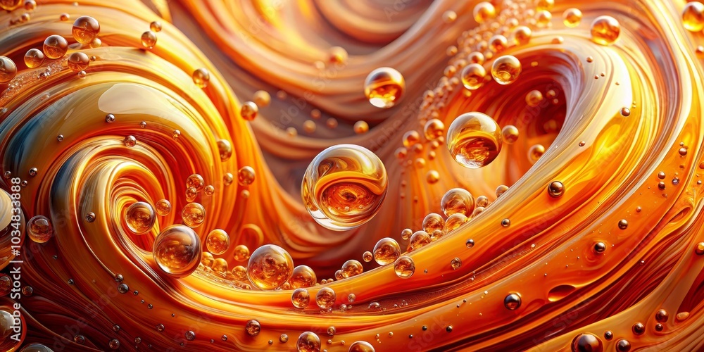 Abstract Orange Liquid Swirls with Bubbles, Abstract, 3D Art Abstract Orange Liquid Swirls with Bubbles, Abstract, 3D Art
