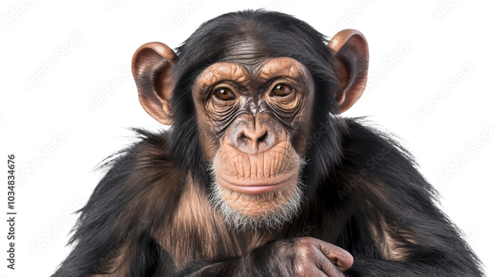 Naklejka premium Chimpanzee Sitting in Forest Habitat