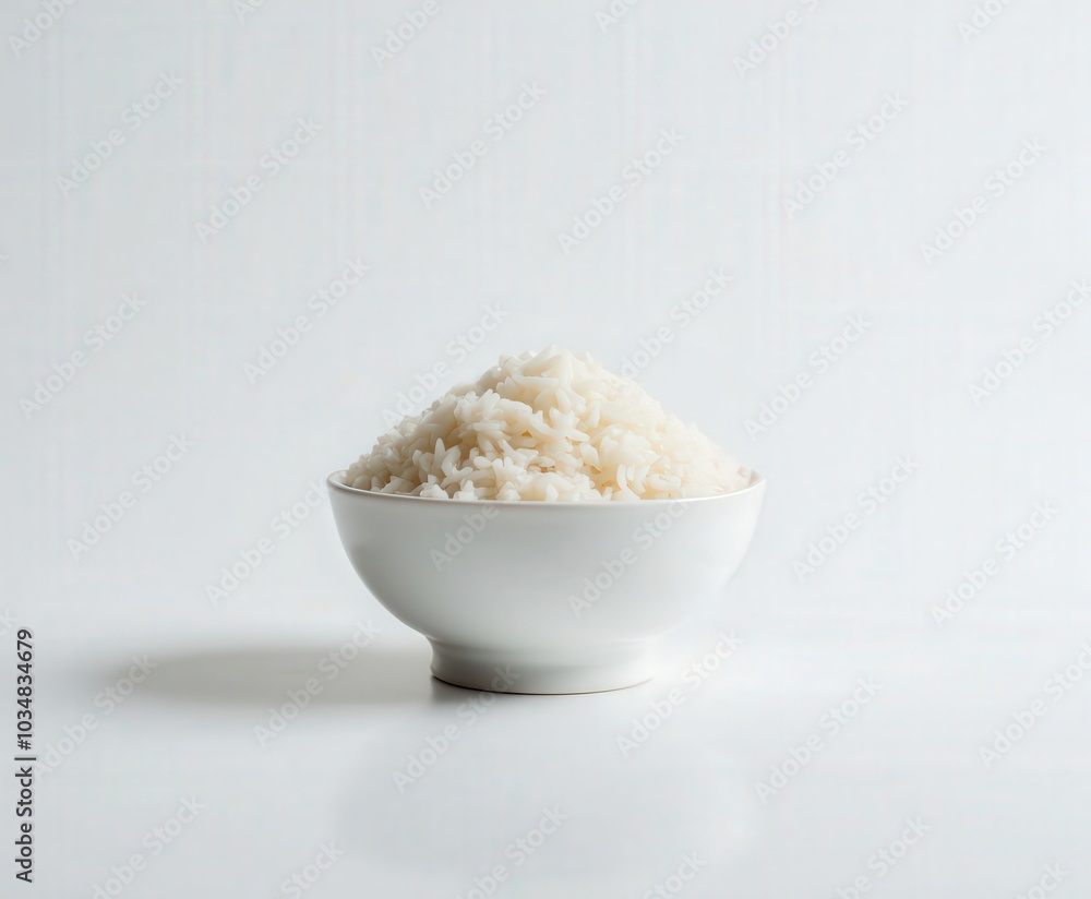 White Rice in Bowl on White Background White Rice in Bowl on White Background