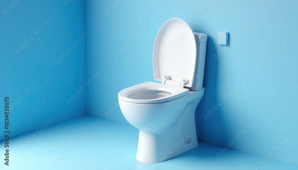 White Toilet in Blue Room . White Toilet in Blue Room .