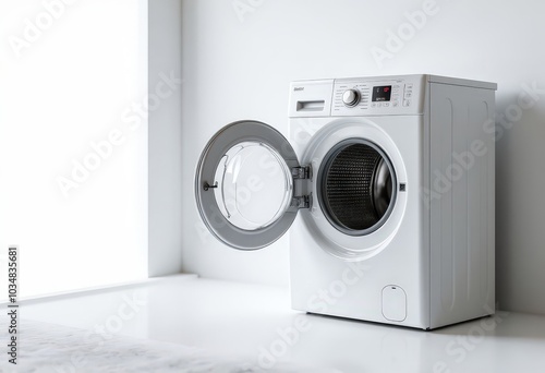 White washing machine with open door  .