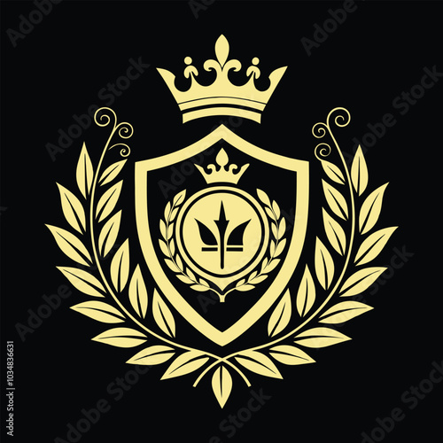 A regal gold crest emblem featuring logo Adobe Illustrator Artwork