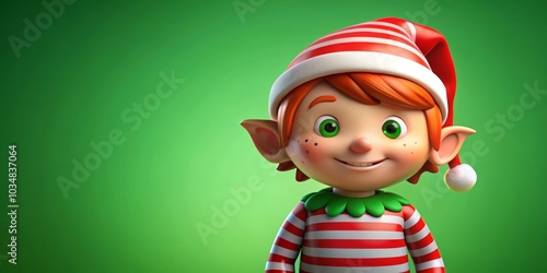 Smiling Christmas Elf with Green Background, 3D Render, Holiday, Festive , Christmas, Elf