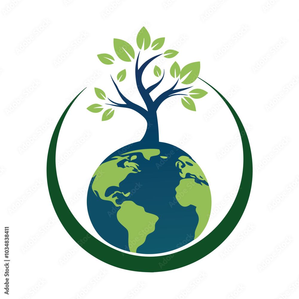 Earth day globe and tree silhouette logo Adobe Illustrator Artwork Earth day globe and tree silhouette logo Adobe Illustrator Artwork