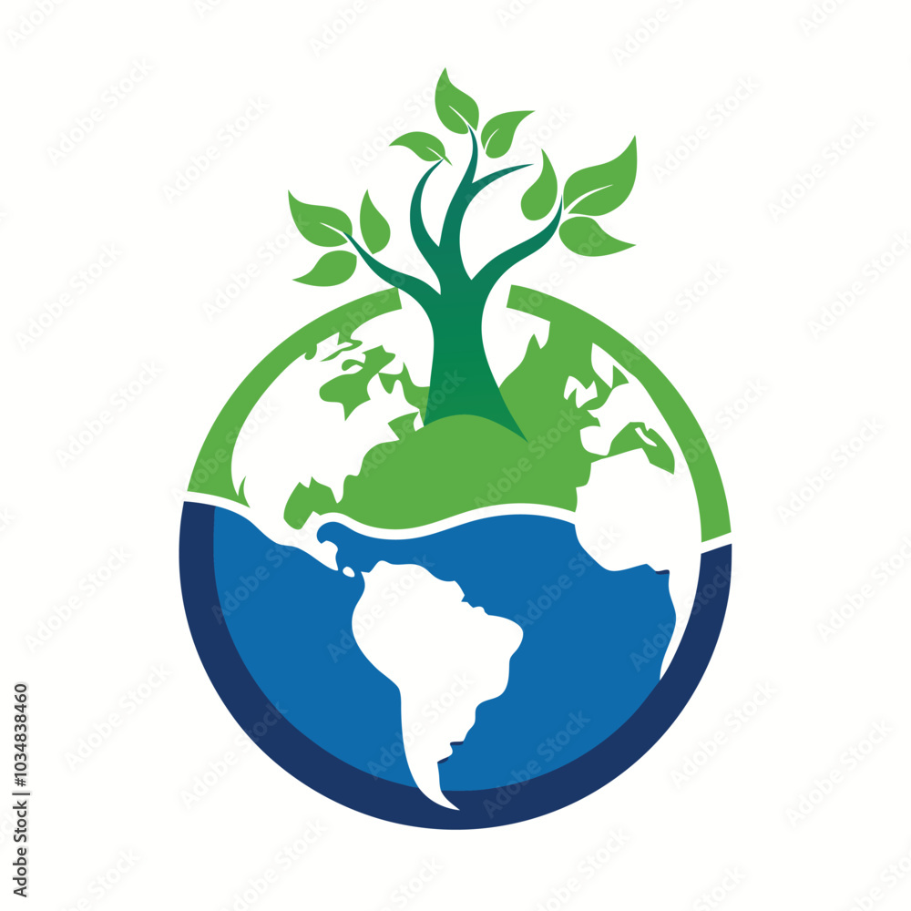 Earth day globe and tree silhouette logo Adobe Illustrator Artwork Earth day globe and tree silhouette logo Adobe Illustrator Artwork