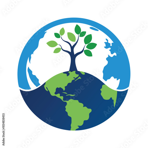 Earth day globe and tree silhouette logo Adobe Illustrator Artwork