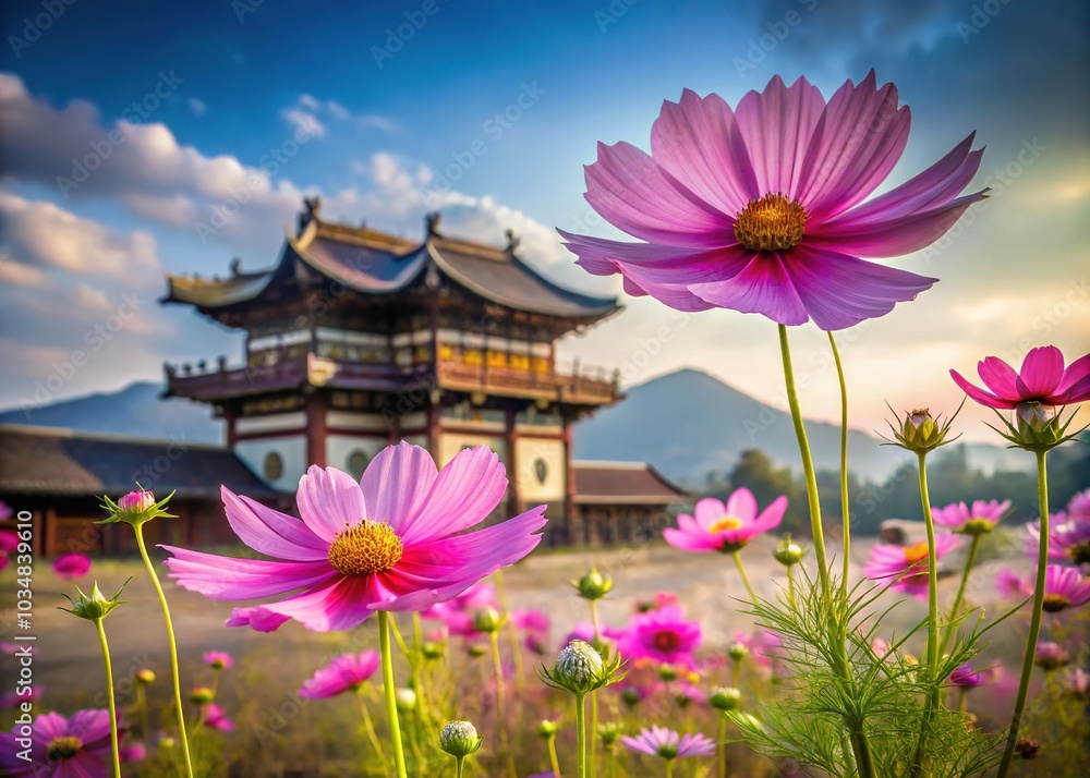 Two Cosmos Flowers in Korea: A Double Exposure Photo Two Cosmos Flowers in Korea: A Double Exposure Photo