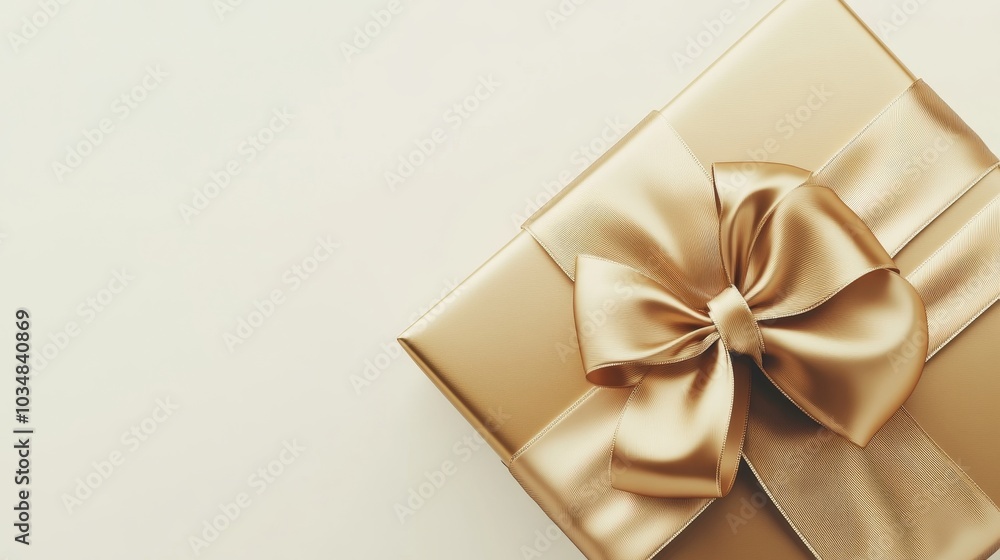 Elegant 3D Rendering of Luxurious Gold Wrapped Gift with Satin Ribbon Bow on White Background for Christmas and Birthday Marketing Campaigns Elegant 3D Rendering of Luxurious Gold Wrapped Gift with Satin Ribbon Bow on White Background for Christmas and Birthday Marketing Campaigns