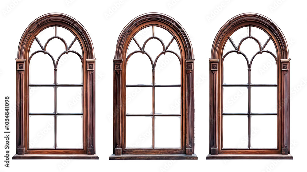 Wooden Window Frames on a White Background Collection Generative AI