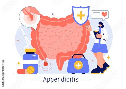 Appendicitis Vector Illustration Featuring Inflammation of the Appendix and Stomach Treatment in a Healthcare Flat Style Cartoon Background