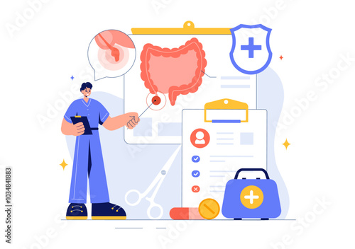 Appendicitis Vector Illustration Featuring Inflammation of the Appendix and Stomach Treatment in a Healthcare Flat Style Cartoon Background