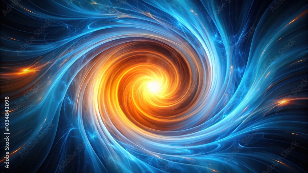 Fototapeta premium A radiant vortex of swirling energy, a captivating blend of vibrant blue and warm orange hues creating a mesmerizing abstract design.