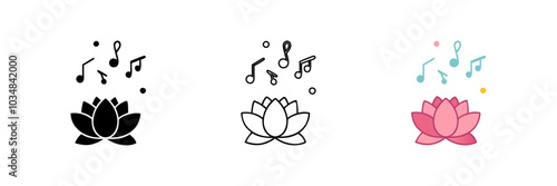 Icon of lotus flowers with music notes, symbolizing relaxation and peaceful ambiance.