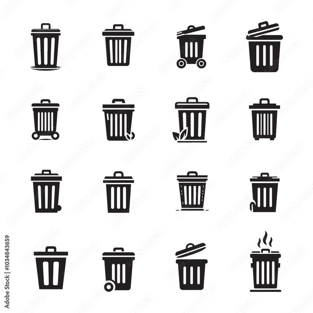 Minimalistic Waste Bin Silhouette Vector Icons - Clean and Versatile Design Set Minimalistic Waste Bin Silhouette Vector Icons - Clean and Versatile Design Set