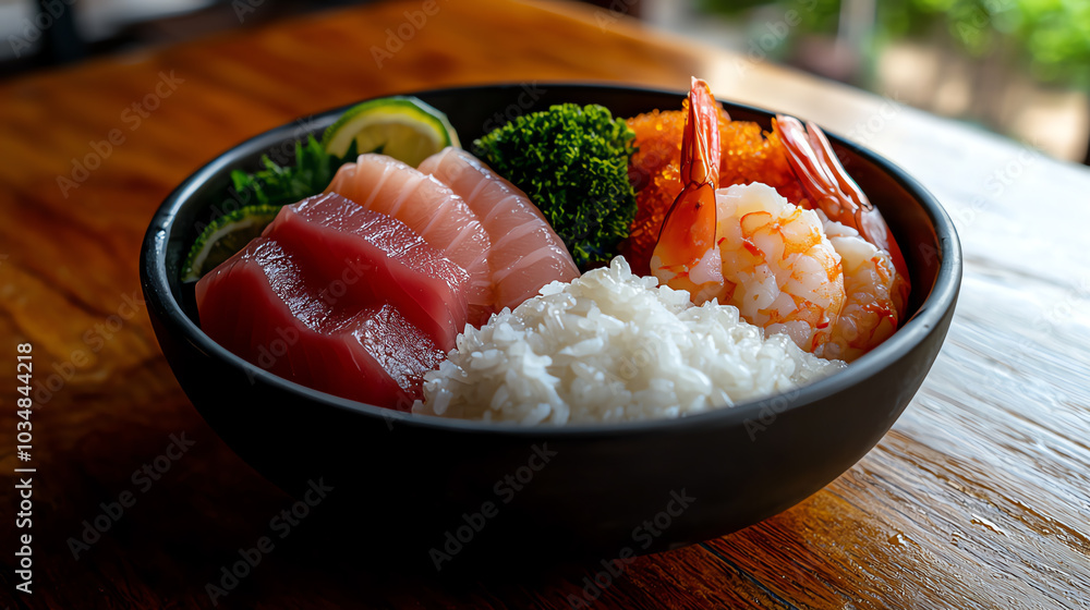 Fresh sushi bowl with seafood and vegetables. Fresh sushi bowl with seafood and vegetables.