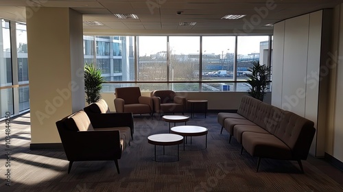 Modern Office Lounge with Brown Chairs and Sofa