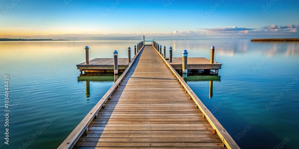 Symmetrical mooring dock with pier in the background Symmetrical mooring dock with pier in the background