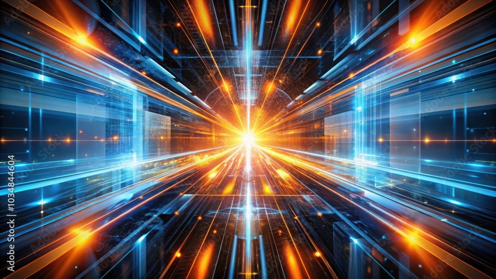 Abstract digital art featuring a futuristic tunnel of light and energy with glowing lines and streaks of color Abstract digital art featuring a futuristic tunnel of light and energy with glowing lines and streaks of color