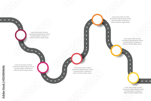 Roadmap process infographic template design with 6 steps