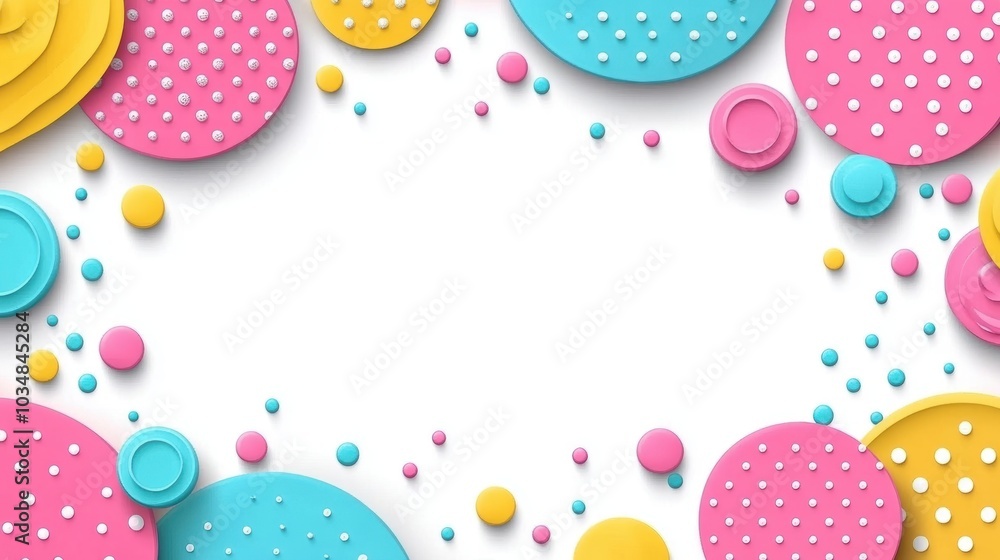 A vibrant, colorful frame composed of pink, blue, and yellow circles, adorned with small dots, creating a playful backdrop. A vibrant, colorful frame composed of pink, blue, and yellow circles, adorned with small dots, creating a playful backdrop.