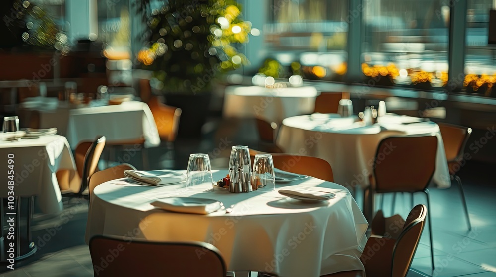 A Table Set for Dinner in a Modern Restaurant A Table Set for Dinner in a Modern Restaurant