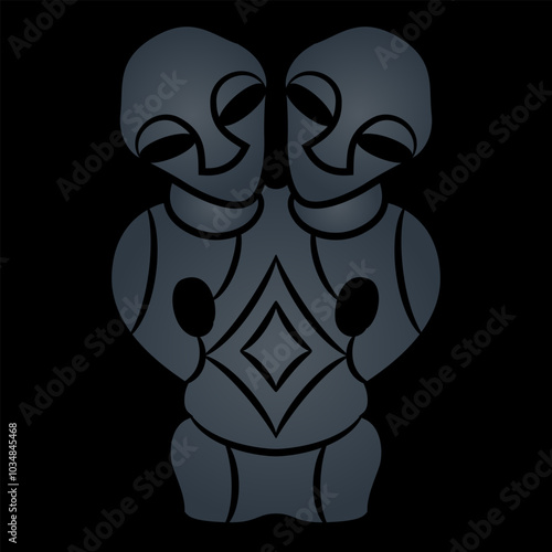 Two headed idol. Neolithic human figurine from Vinča culture, Serbia. 