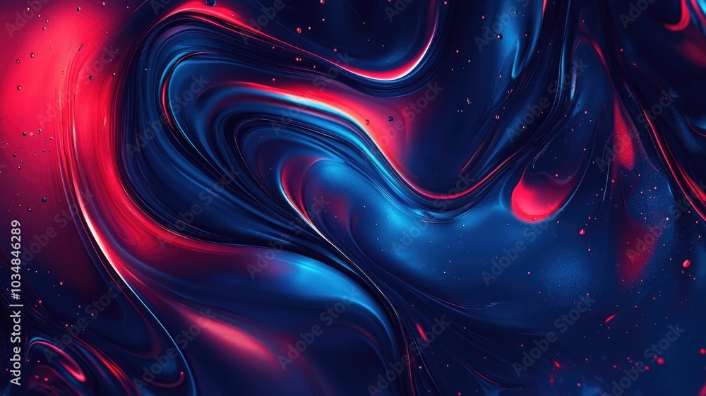 Abstract Swirling Liquid in Blue and Red Hues with Scattered Specks Abstract Swirling Liquid in Blue and Red Hues with Scattered Specks