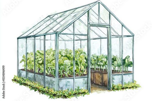 A greenhouse filled with vibrant plants, showcasing a structure designed for nurturing growth and protecting vegetation.