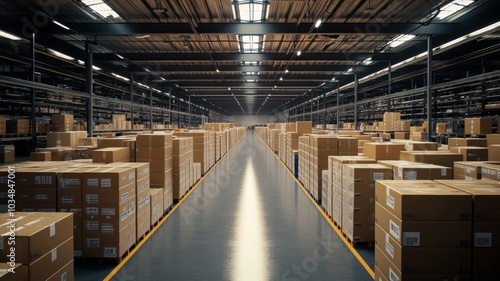 Cardboard Boxes Stacked in Warehouse