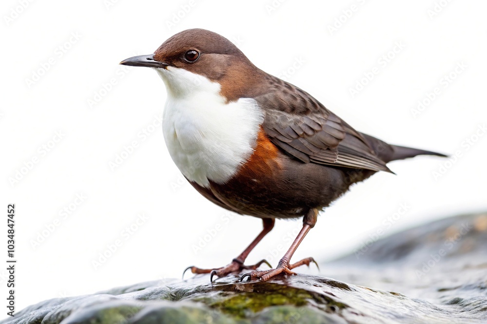 White throated dipper bird isolated on white background White throated dipper bird isolated on white background