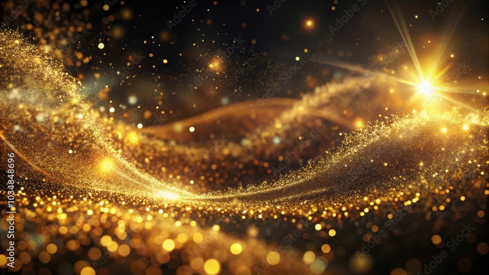 Obraz premium A dazzling golden wave of shimmering particles with a radiant glow, creating a celestial and ethereal backdrop