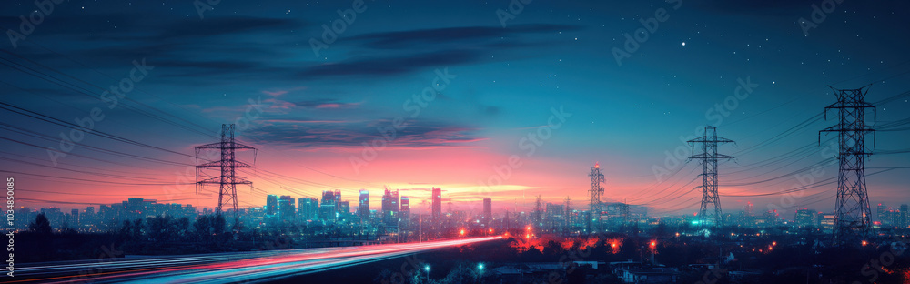 Obraz premium AI at the heart of an energy grid, powering a sprawling city with renewable energy