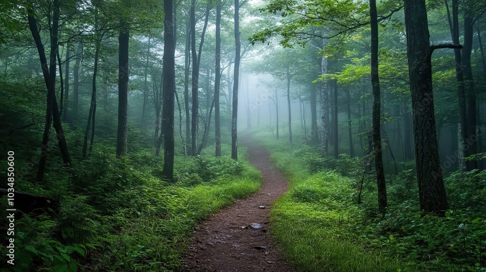 Obraz premium A Winding Path Through a Foggy Forest