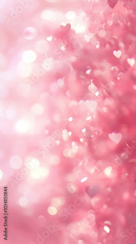 A dreamy bokeh background in soft pink hues adorned with heart shapes, perfect for romantic themes and celebrations.