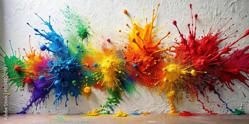 Vibrant paint splashes explode in a symphony of color, creating an abstract art masterpiece on a textured surface. photo