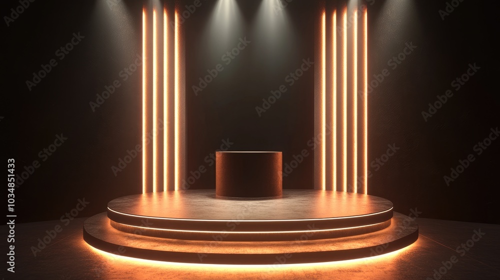 Circular Platform with Neon Lights and a Spotlight Circular Platform with Neon Lights and a Spotlight