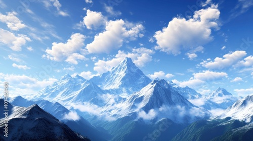 Majestic Winter Mountain Range Under Blue Sky