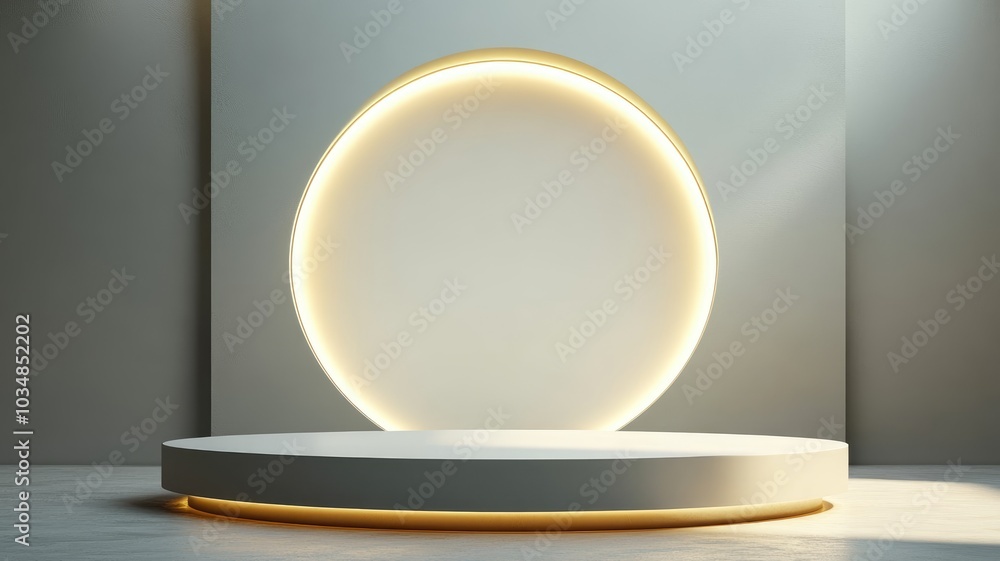 A Minimalist Circular Platform with an Oval, Glowing Backdrop A Minimalist Circular Platform with an Oval, Glowing Backdrop