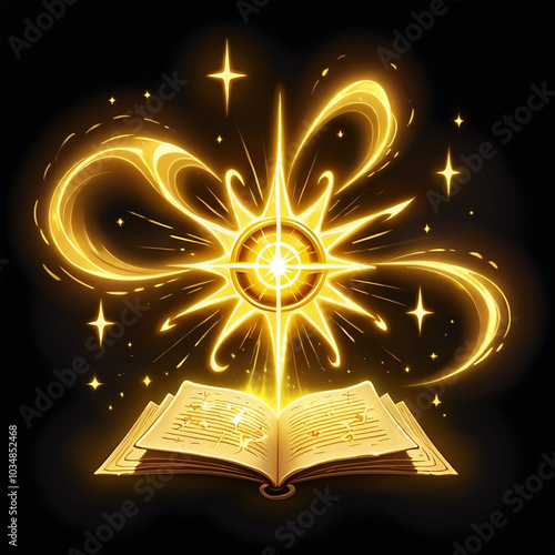 Ancient Book Glowing Star Magic Spell photo