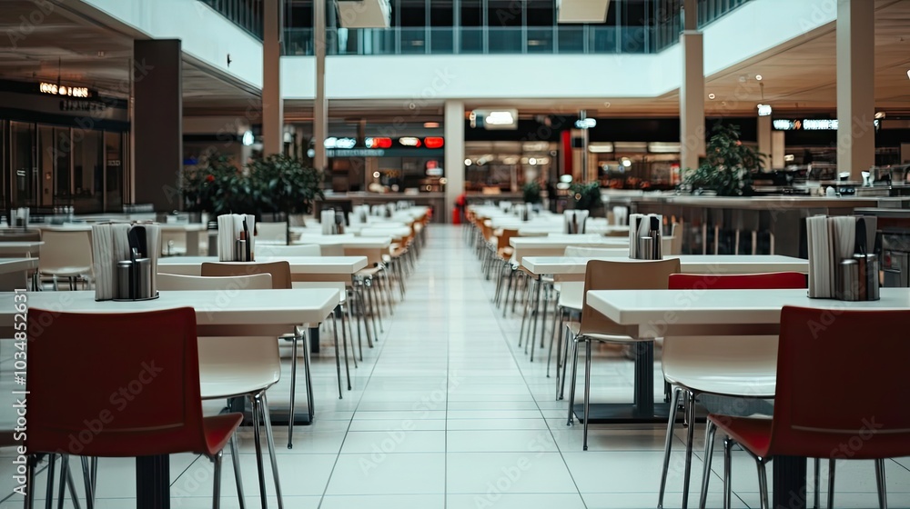 Empty Tables and Chairs in a Modern Food Court Empty Tables and Chairs in a Modern Food Court