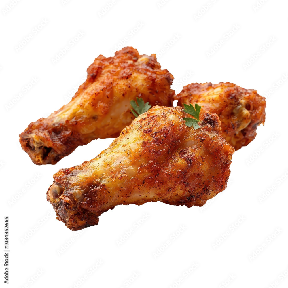 Fried chicken wings isolated on a white background, highlighting their crispy golden skin. cutout png Fried chicken wings isolated on a white background, highlighting their crispy golden skin. cutout png