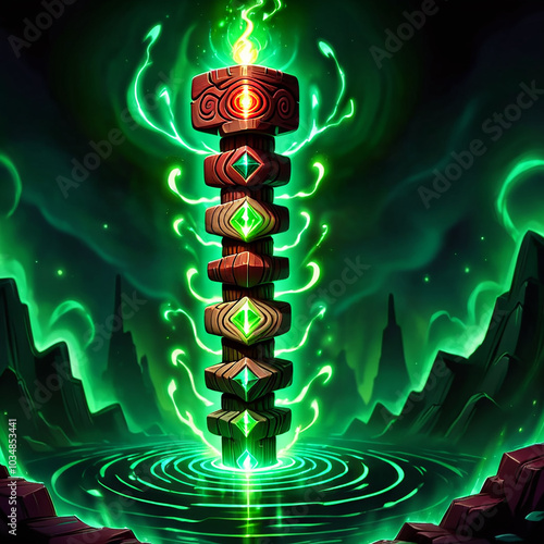 Glowing Totem, Mystical Power, Ancient Ritual photo