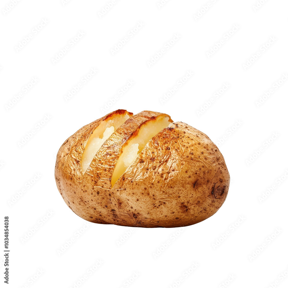 Baked potato isolated on a white background, fluffy and golden-brown with a crispy skin. cutout png Baked potato isolated on a white background, fluffy and golden-brown with a crispy skin. cutout png