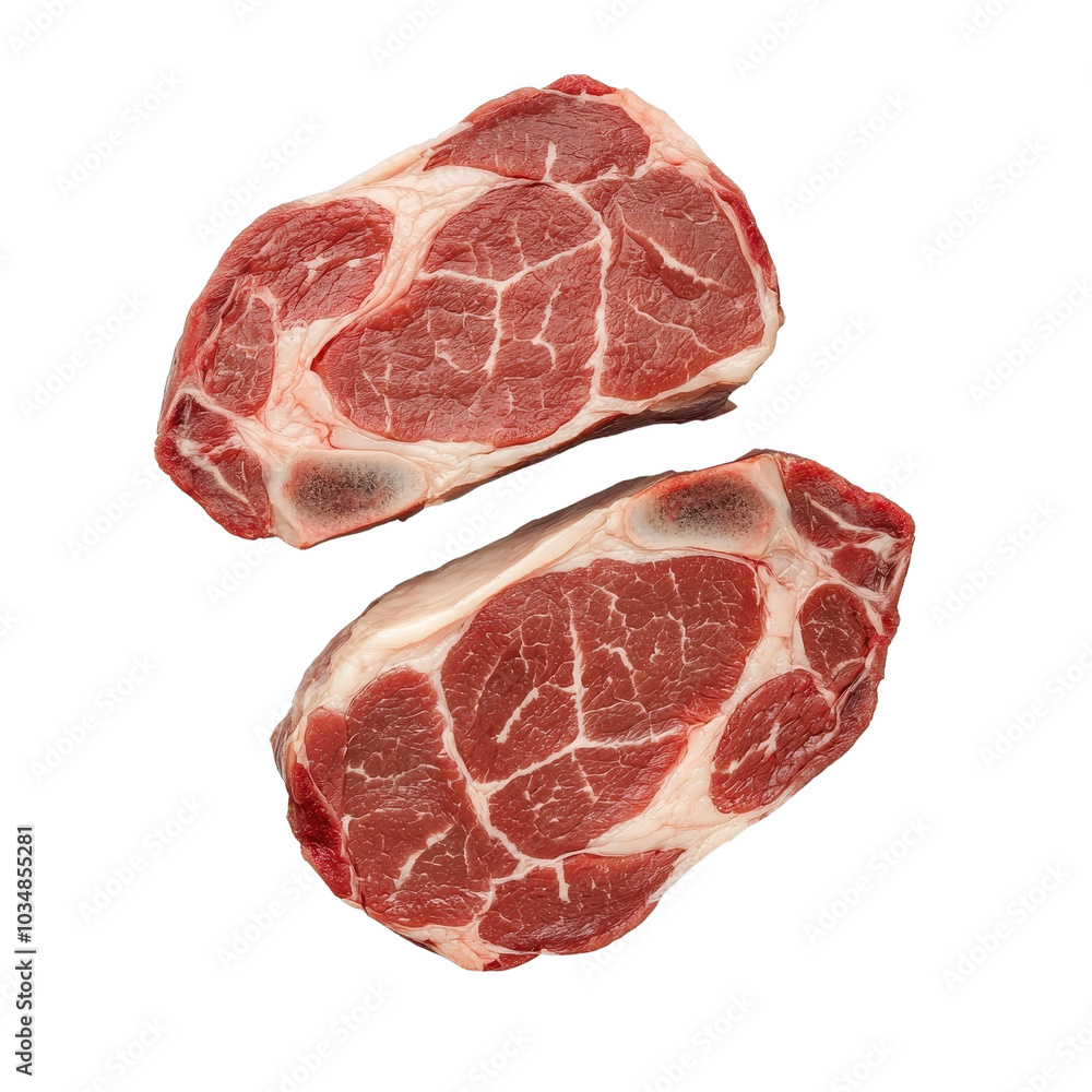 Pork steak isolated on a white background, showcasing its juicy texture and delicious marbling. cutout png Pork steak isolated on a white background, showcasing its juicy texture and delicious marbling. cutout png